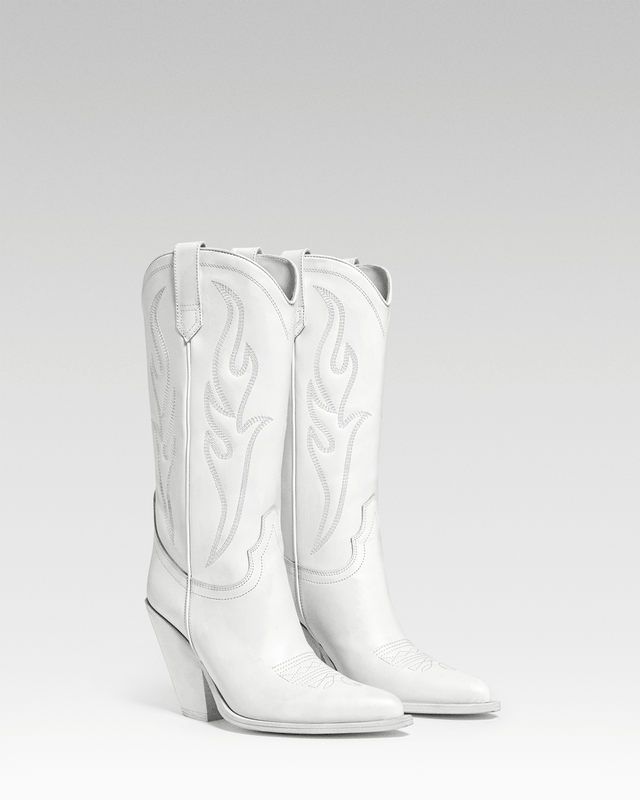 SANTA FE Women's Cowboy Boots in  White Calf Leather | On Tone Embroidery